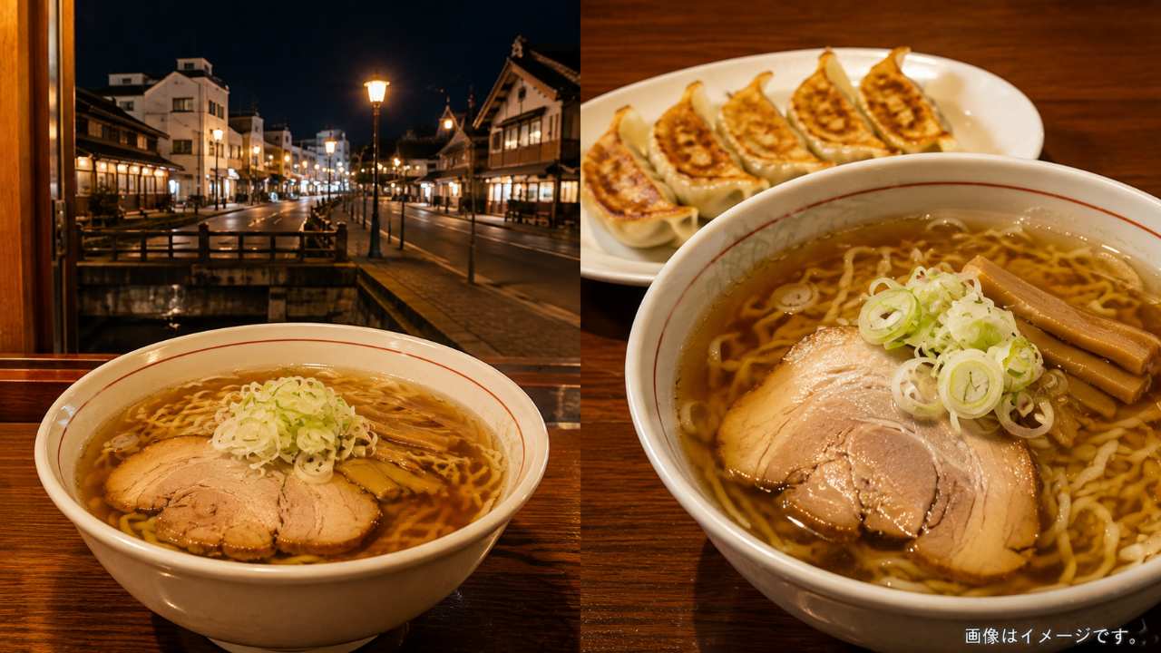 佐野ラーメンの麺とスープを比較する食卓