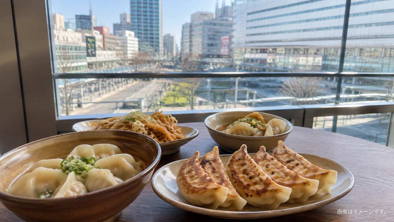 宇都宮駅の東西と駅ビル周辺で飲食店を探す旅行者